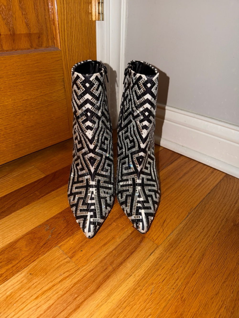 INC International Concepts Black & White Geometric Sequin Ankle Boots - Picture 3 of 3